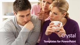  Presentation with active seniors senior couple - Presentation theme having senior mother interfering with couple having argument at home background and a wine colored foreground