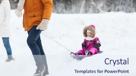  Presentation with family fashion - Cool new slides with family with child on sled backdrop and a sky blue colored foreground