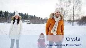  Presentation with family fashion - PPT theme featuring family with child on sled background and a sky blue colored foreground