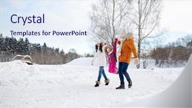  Presentation with family fashion - Beautiful PPT layouts featuring parenthood fashion season and people concept - happy family with child in winter clothes walking and having fun outdoors backdrop and a sky blue colored foreground