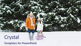  Presentation with family fashion - PPT layouts consisting of family with child on sled background and a sky blue colored foreground