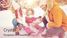  Presentation with family fashion - Amazing PPT layouts having parenthood fashion season and people concept - happy family with child on sled having fun outdoors backdrop and a coral colored foreground
