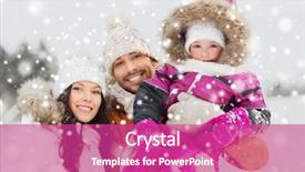  Presentation with family fashion - Presentation theme consisting of parenthood fashion season and people concept - happy family with child in winter clothes outdoors background and a coral colored foreground