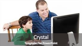 Presentation with black children computer - Colorful PPT layouts enhanced with parenting education - father and children with desktop backdrop and a  colored foreground