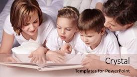  Presentation with children reading - Presentation theme featuring parenting education - parents of children reading background and a coral colored foreground