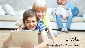  Presentation with children playing - Amazing presentation theme having parenting education - two children playing with laptop backdrop and a lemonade colored foreground