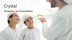  Presentation with parenting - Presentation theme with parenting islamic - happy arabic father making headscarf background and a white colored foreground