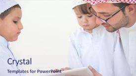  Presentation with arabic kids - PPT layouts with parenting islamic - young arabic father and kids background and a sky blue colored foreground