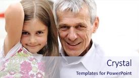  Presentation with parenting - Amazing slide deck having parenting senior man and his little daughter portrait backdrop and a sky blue colored foreground