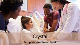  Presentation with hospital bed - Audience pleasing presentation design consisting of parents and child in hospital backdrop and a coral colored foreground