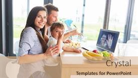  Presentation with grandma - Theme featuring parents-and-child-in-video background and a coral colored foreground