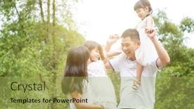  Presentation with children parents - Presentation theme featuring parents and children having fun at park asian family outdoors portrait background and a yellow colored foreground