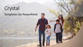  Presentation with parents and children - PPT theme with parents and children hiking together background and a white colored foreground