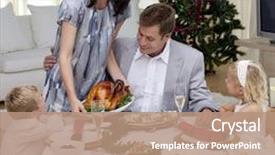  Presentation with christmas dinner - Cool new presentation theme with parents and children in christmas dinner with turkey at home backdrop and a coral colored foreground