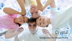  Presentation with children parents - Slide deck featuring parents and children on sky background and a sky blue colored foreground