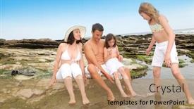 Presentation with children parents - PPT theme with parents and children shellfishing in summer background and a coral colored foreground