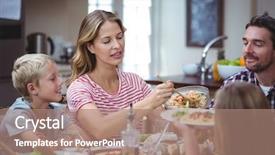  Presentation with dining - Amazing presentation having parents and children sitting at dining table in home backdrop and a coral colored foreground