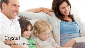  Presentation with parents and children - Theme with parents and children watching television background and a coral colored foreground