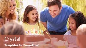  Presentation with home garden - Colorful slide deck enhanced with parents-and-daughter-celebrating-birthday backdrop and a red colored foreground