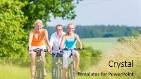  Presentation with tour - Presentation theme having parents and daughter have bicycle or bike tour on country lane background and a yellow colored foreground