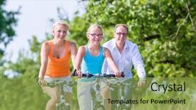  Presentation with tour - Cool new theme with parents and daughter have bicycle or bike tour on country lane backdrop and a yellow colored foreground