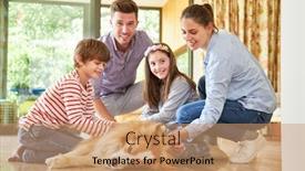 Presentation with children parents - Presentation theme with parents and happy children stroke their big dog in the living room background and a coral colored foreground