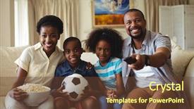  Presentation with television watching - Presentation design having sports channel - parents and kids watching television background and a tawny brown colored foreground