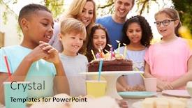  Presentation with romantic birthday couple celebrate - Colorful PPT layouts enhanced with parents-and-son-celebrating-birthday backdrop and a coral colored foreground