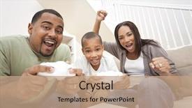  Presentation with computer games - Presentation having parents and son having fun background and a coral colored foreground