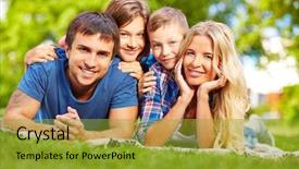  Presentation with children parents - Amazing presentation theme having parents and their children relaxing on grass during summer rest backdrop and a gold colored foreground