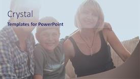  Presentation with parents - Colorful presentation theme enhanced with parents and their son sit huddled in the living room and smiling backdrop and a sky blue colored foreground