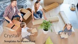 Presentation with children parents - Colorful theme enhanced with parents-and-two-children backdrop and a coral colored foreground