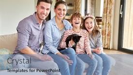  Presentation with children parents - Beautiful PPT layouts featuring parents-and-two-children backdrop and a teal colored foreground