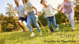  Presentation with children parents - Presentation theme having parents-and-two-children background and a yellow colored foreground