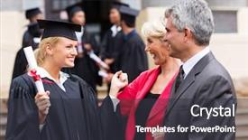  Presentation with graduation ceremony invitation - Beautiful slide deck featuring parents at graduation ceremony backdrop and a dark gray colored foreground