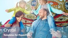  Presentation with hipster girl playing tetris game - PPT layouts having parents colorful merry-go-round background and a teal colored foreground