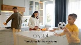  Presentation with parents - PPT theme featuring parents-cooking-on-kitchen background and a coral colored foreground