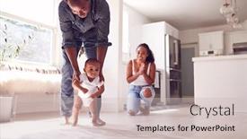  Presentation with baby walk - Amazing presentation theme having parents-encouraging-smiling-baby-daughter backdrop and a soft green colored foreground