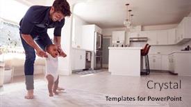  Presentation with baby walk - Amazing presentation theme having parents-encouraging-smiling-baby-daughter backdrop and a light gray colored foreground