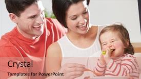  Presentation with parents - Audience pleasing theme consisting of parents feeding baby daughter from bowl backdrop and a coral colored foreground