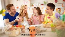  Presentation with children painting - PPT layouts having parents for easter painting eggs background and a coral colored foreground