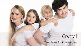  Presentation with never give up children - Colorful PPT theme enhanced with parents giving children piggy back backdrop and a soft green colored foreground