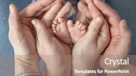  Presentation with holding hands - PPT theme enhanced with parents hands holding little baby background and a coral colored foreground