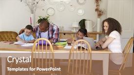  Presentation with conflicts parents and children - Audience pleasing PPT layouts consisting of parents helping children with homework backdrop and a coral colored foreground