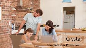  Presentation with parents - Beautiful slide set featuring parents helping daughter with homework backdrop and a coral colored foreground