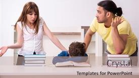  Presentation with parents - Presentation design having parents-helping-their-son background and a coral colored foreground