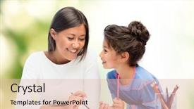  Presentation with children talking - Presentation theme featuring parents kids - family children and people concept background and a lemonade colored foreground