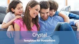  Presentation with family and home love concept - Slide set consisting of parents kids - family using laptop at home background and a teal colored foreground