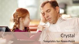  Presentation with daughter - PPT theme featuring parents kids - little daughter bothering her father background and a lemonade colored foreground