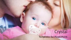  Presentation with baby girl christening - Amazing PPT layouts having parents kissing their baby girl backdrop and a soft green colored foreground